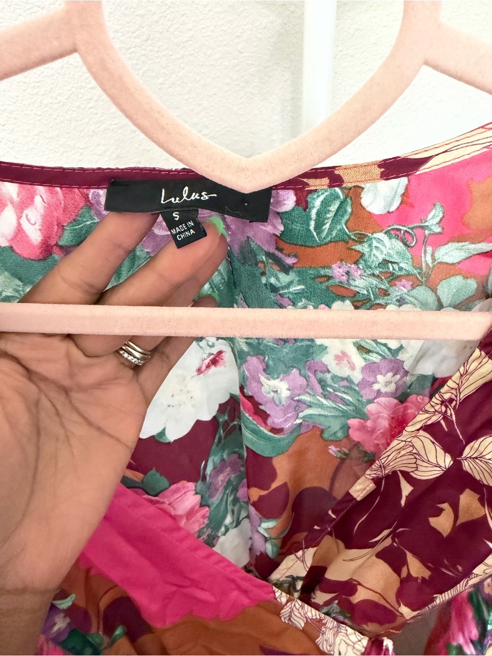 Lulu's Fuchsia & Burgundy Floral Wrap Maxi Dress - Picture 3 of 3
